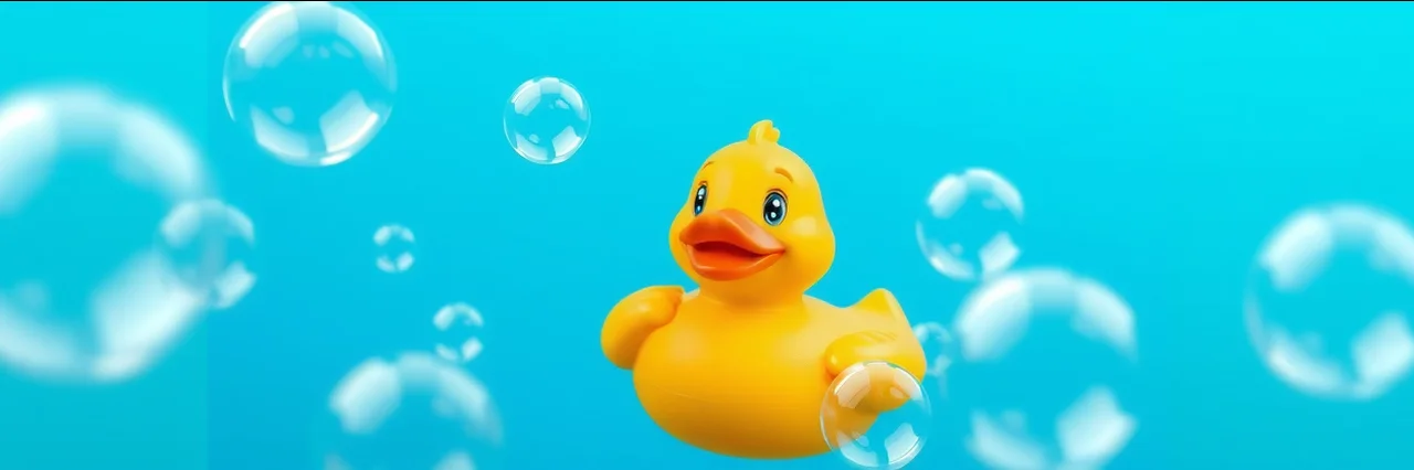 Rubber duck with bubbles representing house cleaning services.